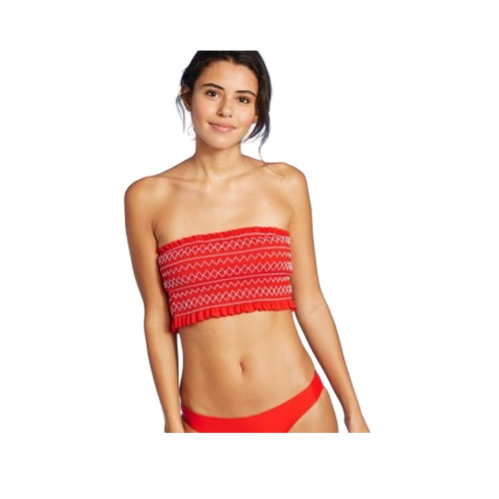 Red Patterned Bandeau Bikini Top - Picture 1 of 2